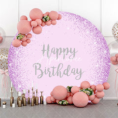 Aperturee - Purple Glitter Sparkle Round Happy Birthday Backdrop