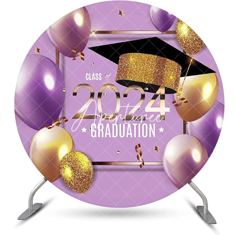 Aperturee - Purple Gold Balloon Class 2024 Round Grad Backdrop