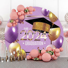 Aperturee - Purple Gold Balloon Class 2024 Round Grad Backdrop