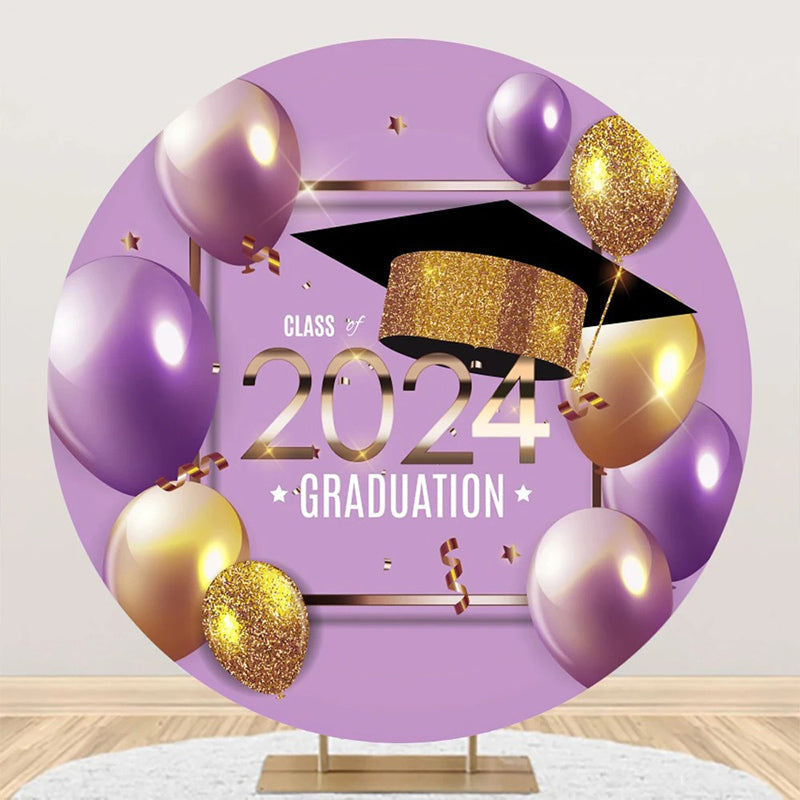 Aperturee - Purple Gold Balloon Class 2024 Round Grad Backdrop