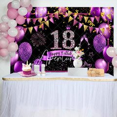 Aperturee - Purple Gold Balloon Glitter 18th Birthday Backdrop