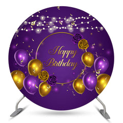 Aperturee Purple Gold Balloon Happy Birthday Round Backdrop