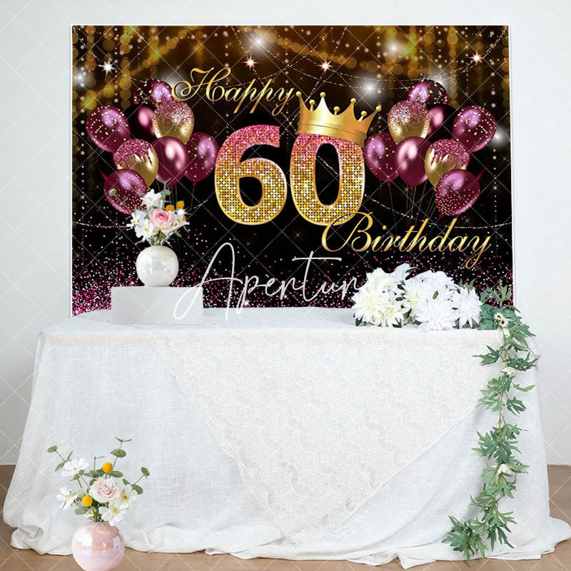 Aperturee - Purple Gold Balloon Sparkles 60th Birthday Backdrop