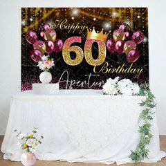 Aperturee - Purple Gold Balloon Sparkles 60th Birthday Backdrop