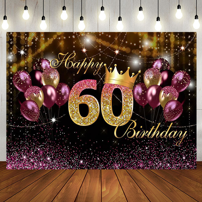 Aperturee - Purple Gold Balloon Sparkles 60th Birthday Backdrop