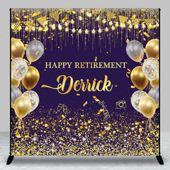 Aperturee - Purple Gold Balloons Custom Name Retirement Backdrop