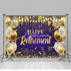 Aperturee - Purple Gold Balloons Happy Retirement Party Backdrop