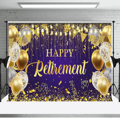 Aperturee - Purple Gold Balloons Happy Retirement Party Backdrop