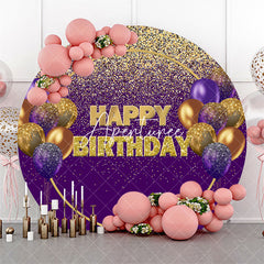 Aperturee - Purple Gold Glitter Balloons Round Birthday Backdrop