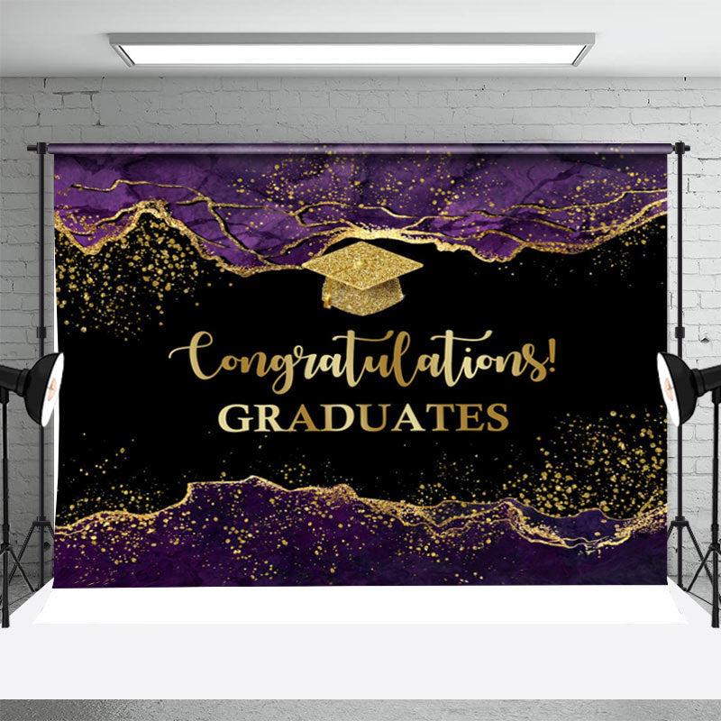 Aperturee - Purple Gold Marble Texture Backdrop For Graduation