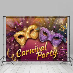 Aperturee - Purple Gold Masks Masquerade Mardi Gras Carnival Party Backdrop