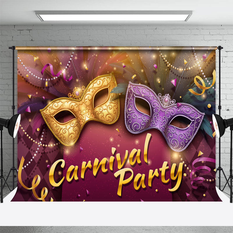 Aperturee - Purple Gold Masks Masquerade Mardi Gras Carnival Party Backdrop