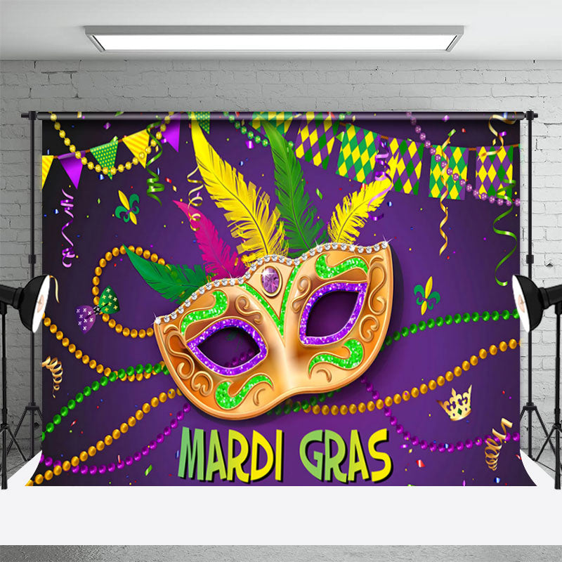 Aperturee - Purple Gold Masquerade Mardi Gras Carnival Backdrop