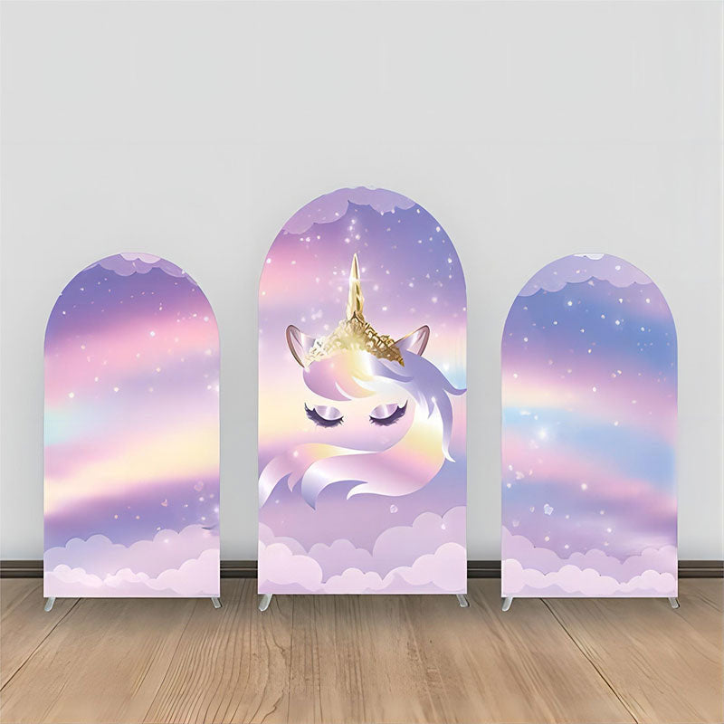 Aperturee - Purple Gold Rainbow Unicorn Clould Arch Backdrop Kit