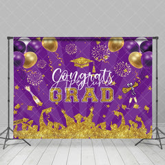 Aperturee - Purple Gold Sparkle Balloons Stripe Grad Backdrop