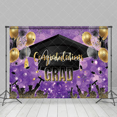 Aperturee - Purple Golden Balloon Hat Bokeh Graduation Backdrop