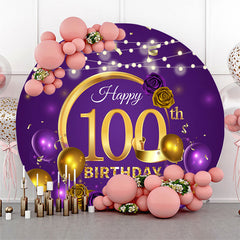 Aperturee - Purple Golden Balloon Round 100th Birthday Backdrop