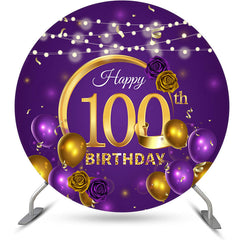 Aperturee - Purple Golden Balloon Round 100th Birthday Backdrop