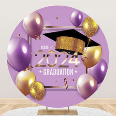 Aperturee - Purple Golden Balloons Round Graduation Backdrop