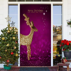 Aperturee - Purple Golden Glitter Elk Merry Christmas Door Cover