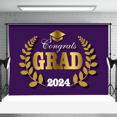 Aperturee - Purple Golden Hat Leaves 2024 Graduation Backdrop