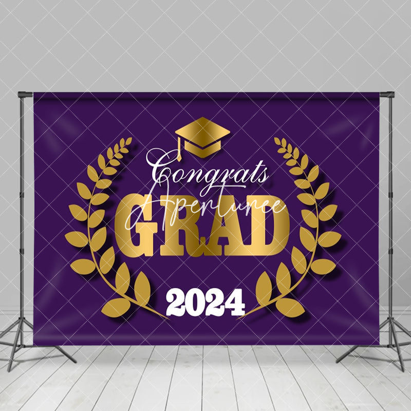 Aperturee - Purple Golden Hat Leaves 2024 Graduation Backdrop