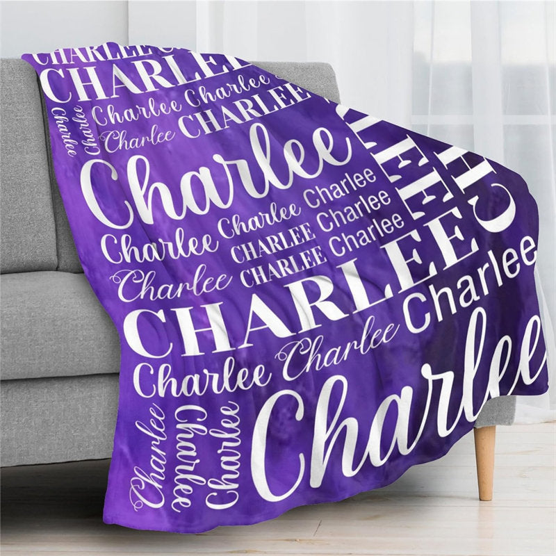 Aperturee - Purple Gradation White Text Custom Name Blanket