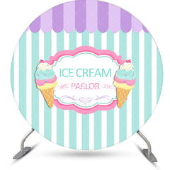 Aperturee - Purple Green Stripe Ice Cream Parlor Round Backdrop