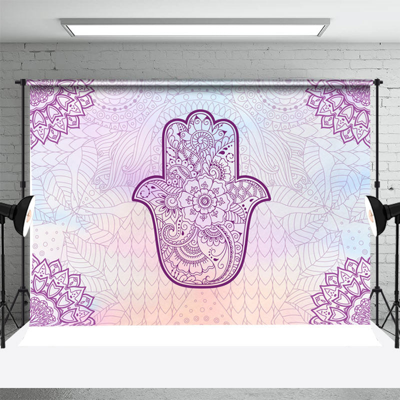 Aperturee - Purple Hamsa Hand Floral Tradition Dance Backdrop