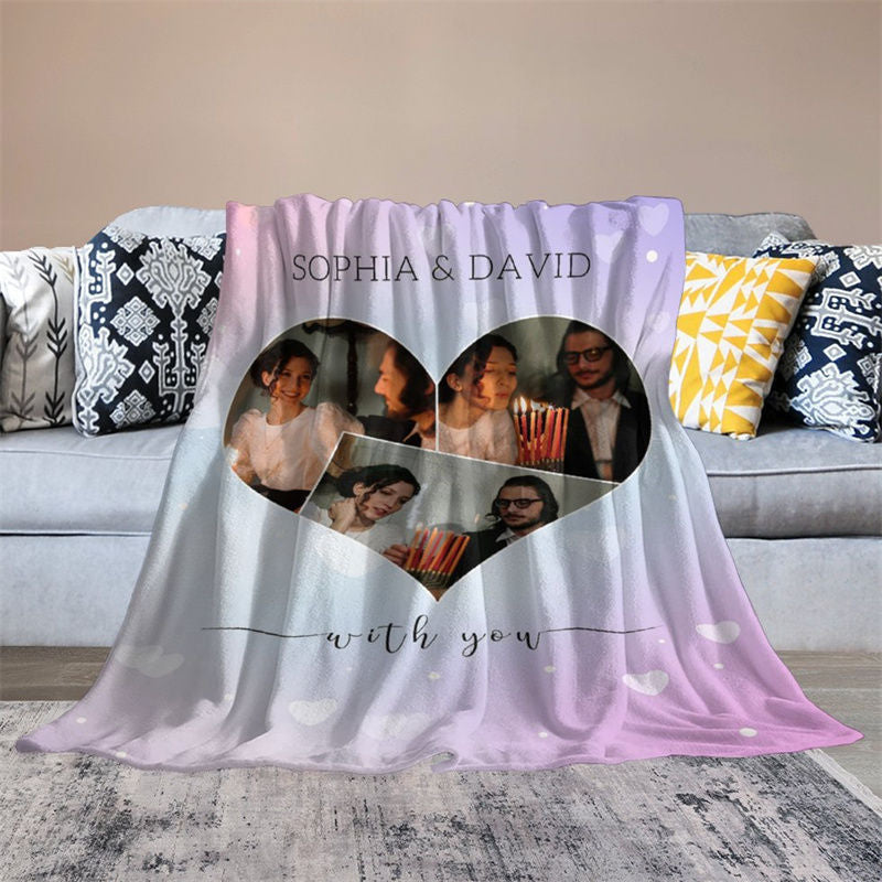 Aperturee - Purple Heart Bokeh Custom Valentines Day Blanket