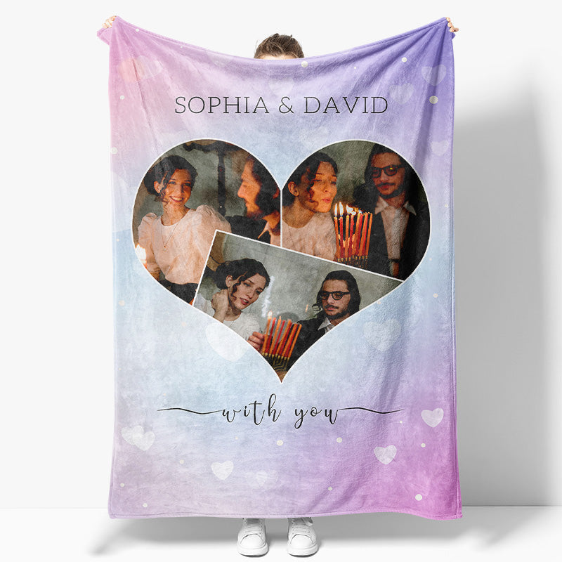 Aperturee - Purple Heart Bokeh Custom Valentines Day Blanket