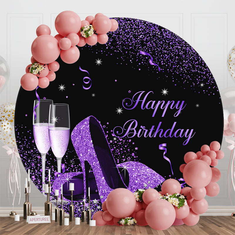 Aperturee - Purple High Heel Champagne Round Birthday Backdrop