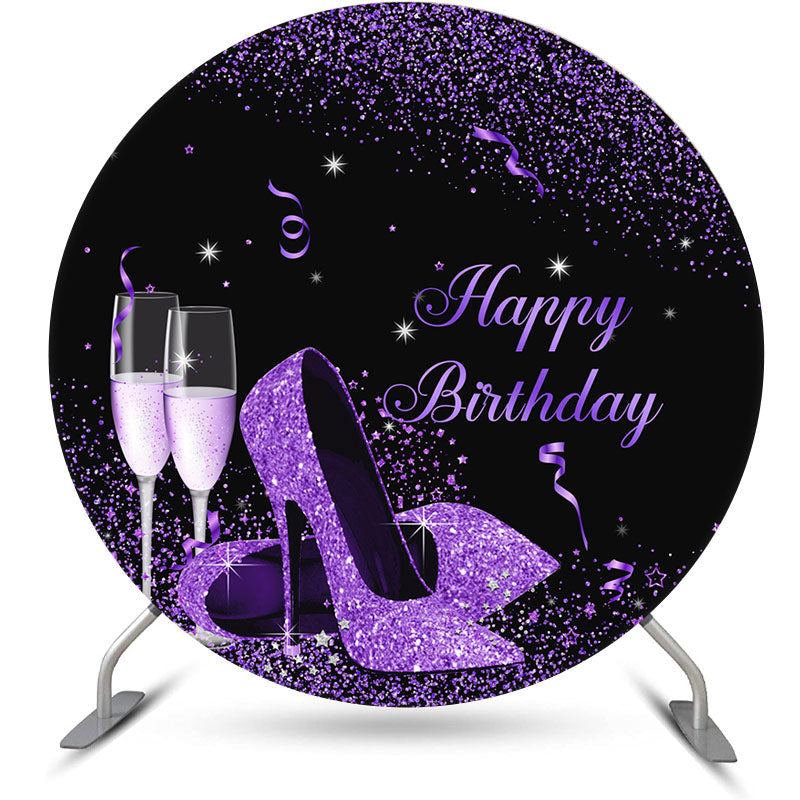 Aperturee - Purple High Heel Champagne Round Birthday Backdrop