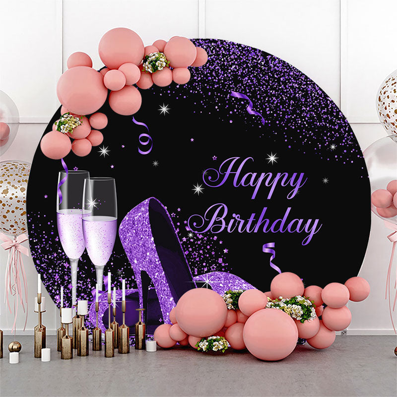 Aperturee - Purple High Heel Champagne Round Birthday Backdrop