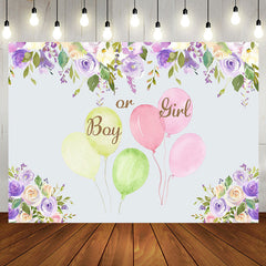 Aperturee - Purple Ink Floral Balloons Baby Shower Backdrop