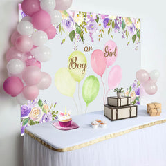 Aperturee - Purple Ink Floral Balloons Baby Shower Backdrop