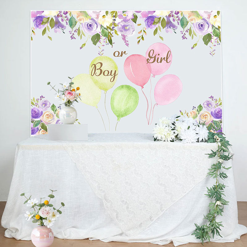 Aperturee - Purple Ink Floral Balloons Baby Shower Backdrop