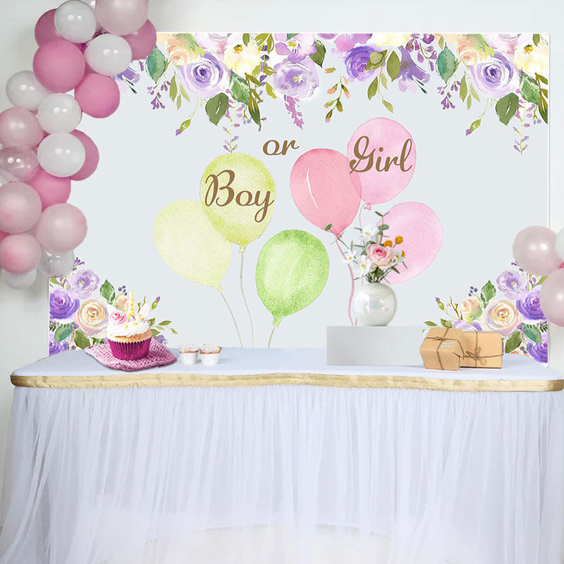 Aperturee - Purple Ink Floral Balloons Baby Shower Backdrop