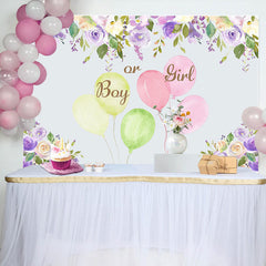 Aperturee - Purple Ink Floral Balloons Baby Shower Backdrop