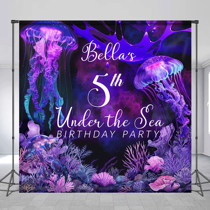 Aperturee - Purple Jellyfish Coral Custom 5th Birthday Backdrop