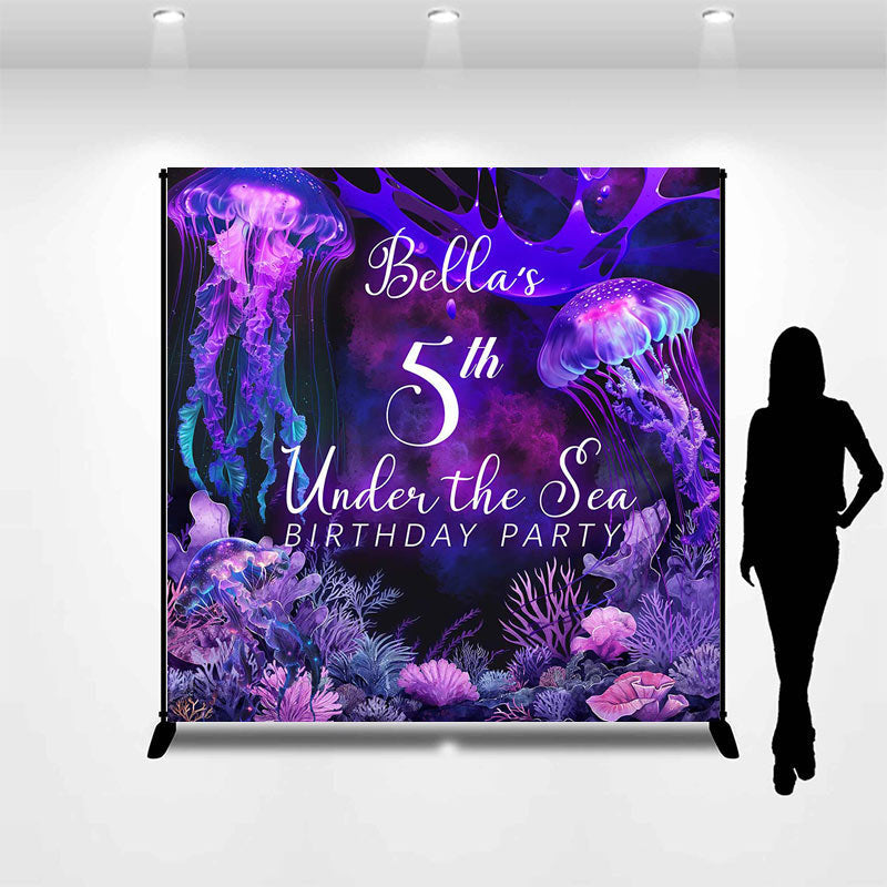 Aperturee - Purple Jellyfish Coral Custom 5th Birthday Backdrop