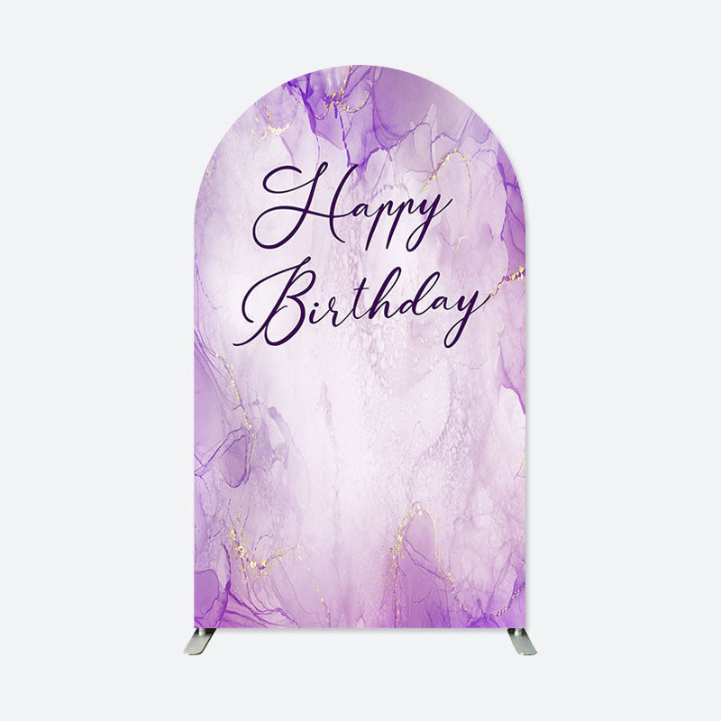 Aperturee - Purple Lavender Marble Happy Birthday Arch Backdrop