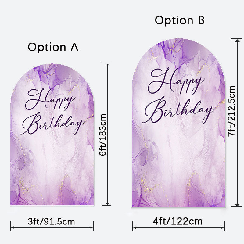 Aperturee - Purple Lavender Marble Happy Birthday Arch Backdrop