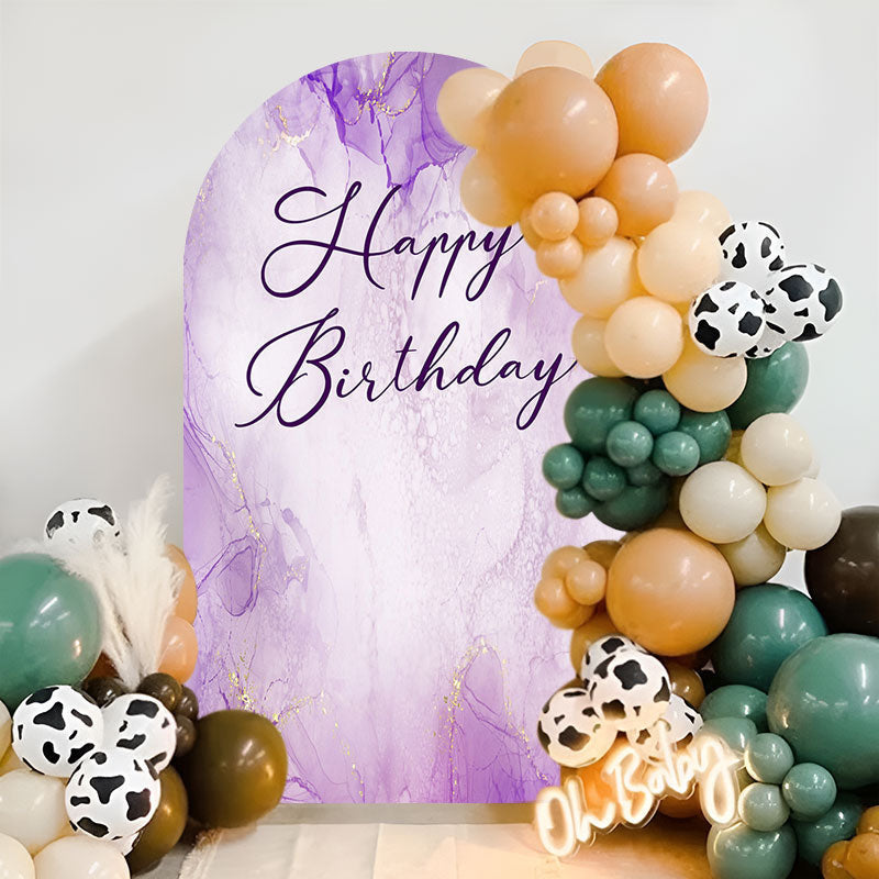 Aperturee - Purple Lavender Marble Happy Birthday Arch Backdrop