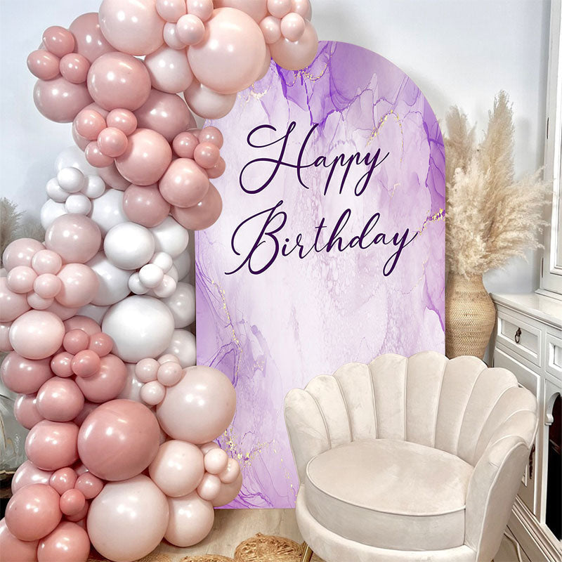 Aperturee - Purple Lavender Marble Happy Birthday Arch Backdrop