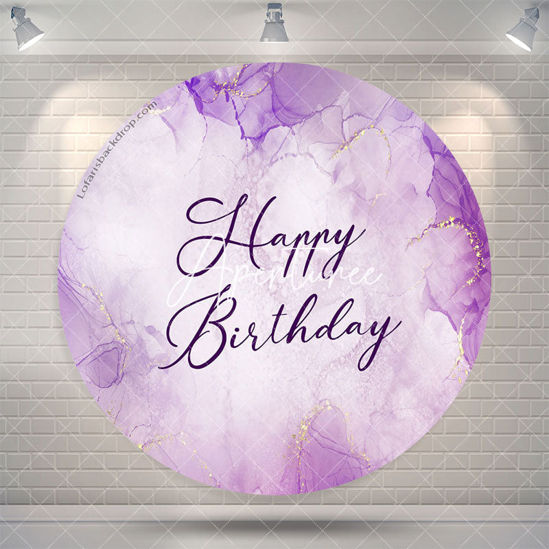 Aperturee Purple Marble Texture Round Happy Birthday Backdrop