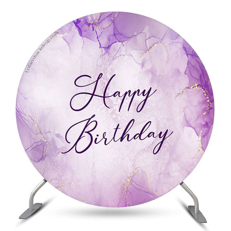 Aperturee Purple Marble Texture Round Happy Birthday Backdrop