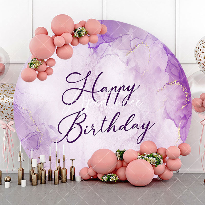 Aperturee Purple Marble Texture Round Happy Birthday Backdrop