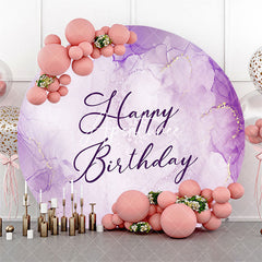 Aperturee Purple Marble Texture Round Happy Birthday Backdrop