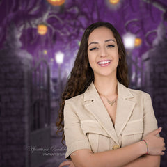 Aperturee - Purple Misty Night Pumpkin Theme Halloween Backdrop